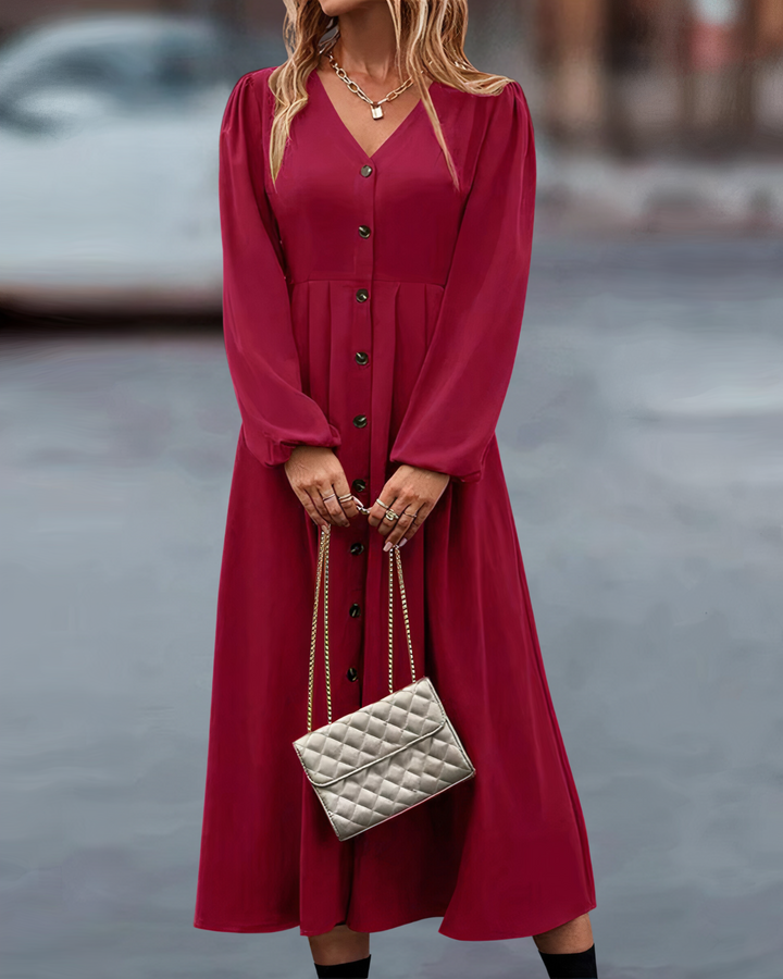 Maxi Herbstkleid mit Knopfverschluss – Amira
