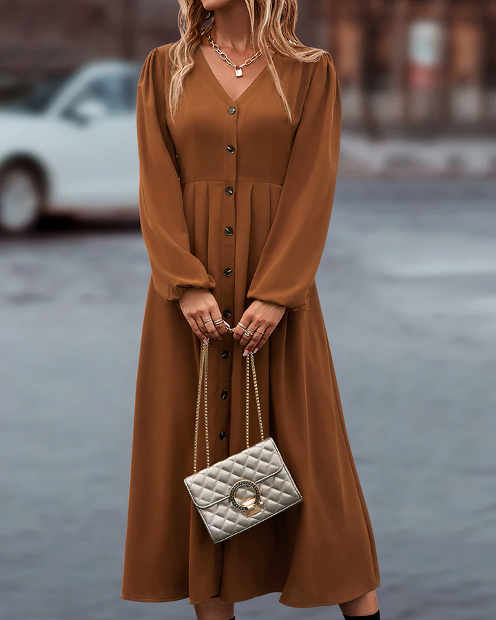 Maxi Herbstkleid mit Knopfverschluss – Amira
