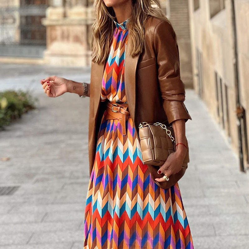 Farverig print-middellang kjole - Sophia