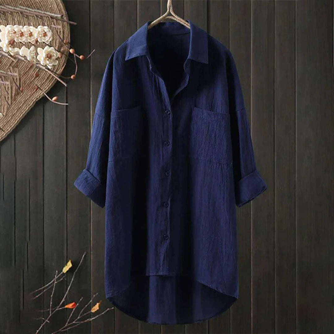 Blusa femenina ligera con mangas largas y bolsillos delanteros – Selene
