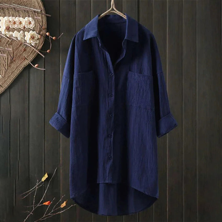 Blusa femenina ligera con mangas largas y bolsillos delanteros – Selene