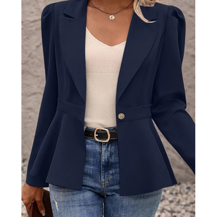 Blazer para mujer de un solo color con cuello acanalado – Liana
