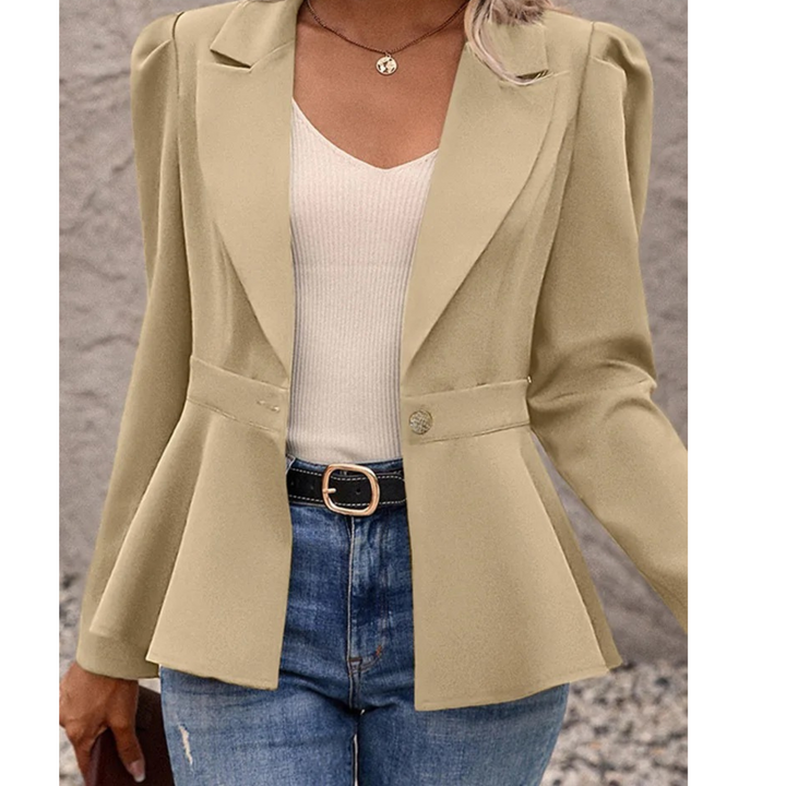 Blazer para mujer de un solo color con cuello acanalado – Liana