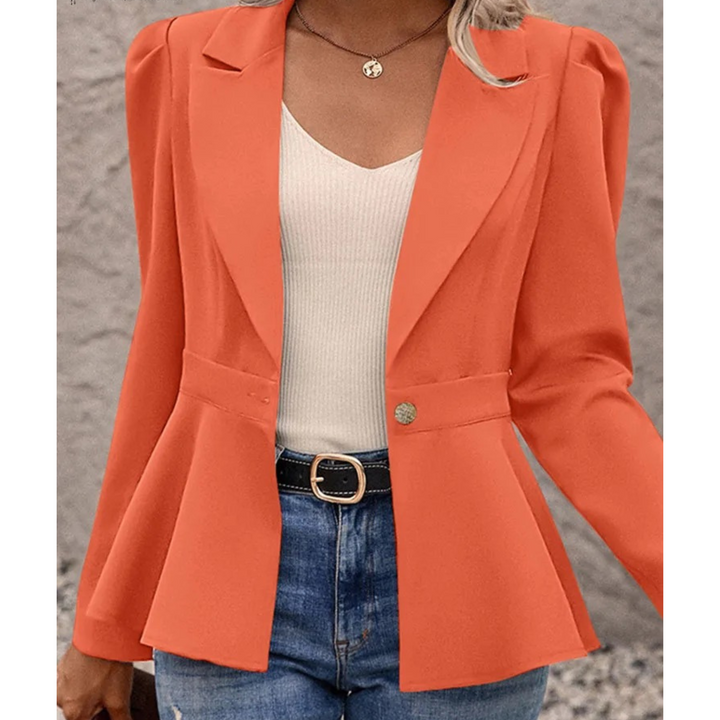 Blazer para mujer de un solo color con cuello acanalado – Liana