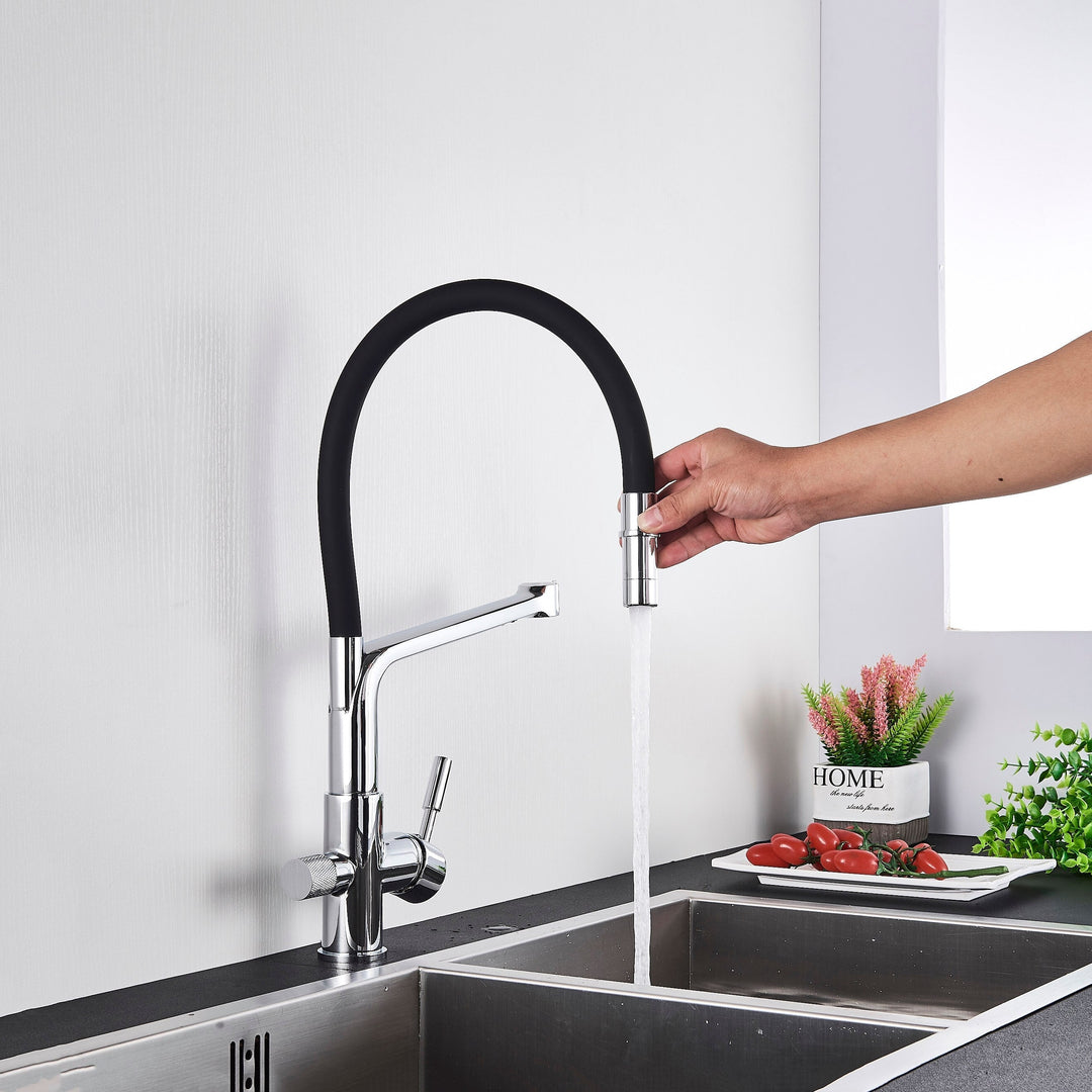 Kitchen faucet with dual spout and water filtration – PureFlow Duo