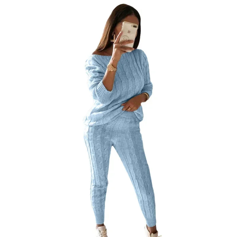 Damen Strick-Trainingsanzug Zweiteilige Set für Herbst & Winter – Isaline