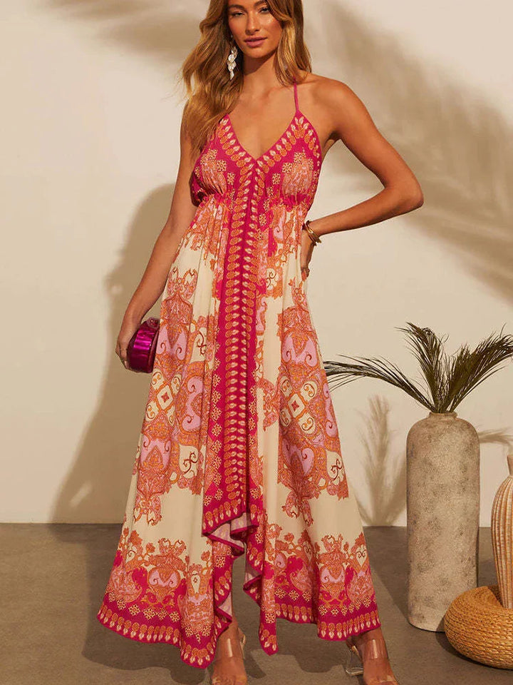 Luftigt & Stilfuldt Boho-maxikjole med Halterneck til Damer – Naya
