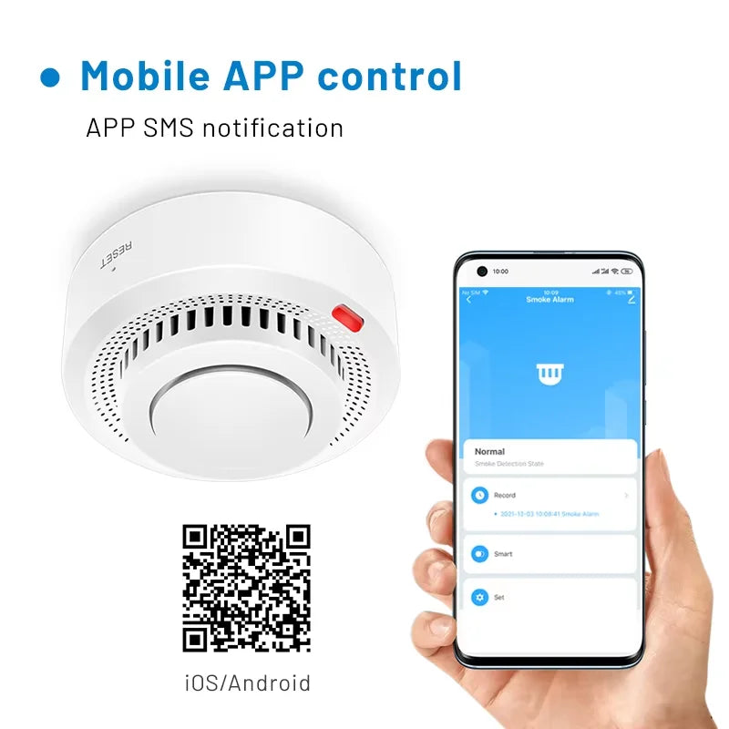 Detector de humo WiFi inteligente Alarma de incendio 85dB – SafeSense