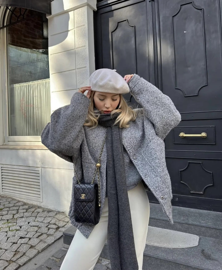 Oversized wool coat with round neckline and buttons - Selena