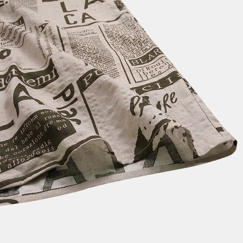 Shirt with Newspaper Print and Button Placket - Milo
