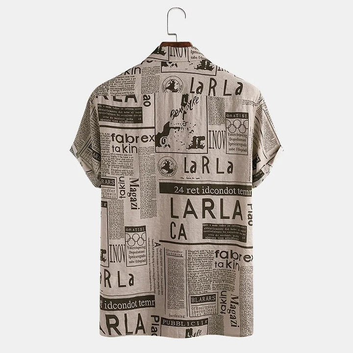Shirt with Newspaper Print and Button Placket - Milo