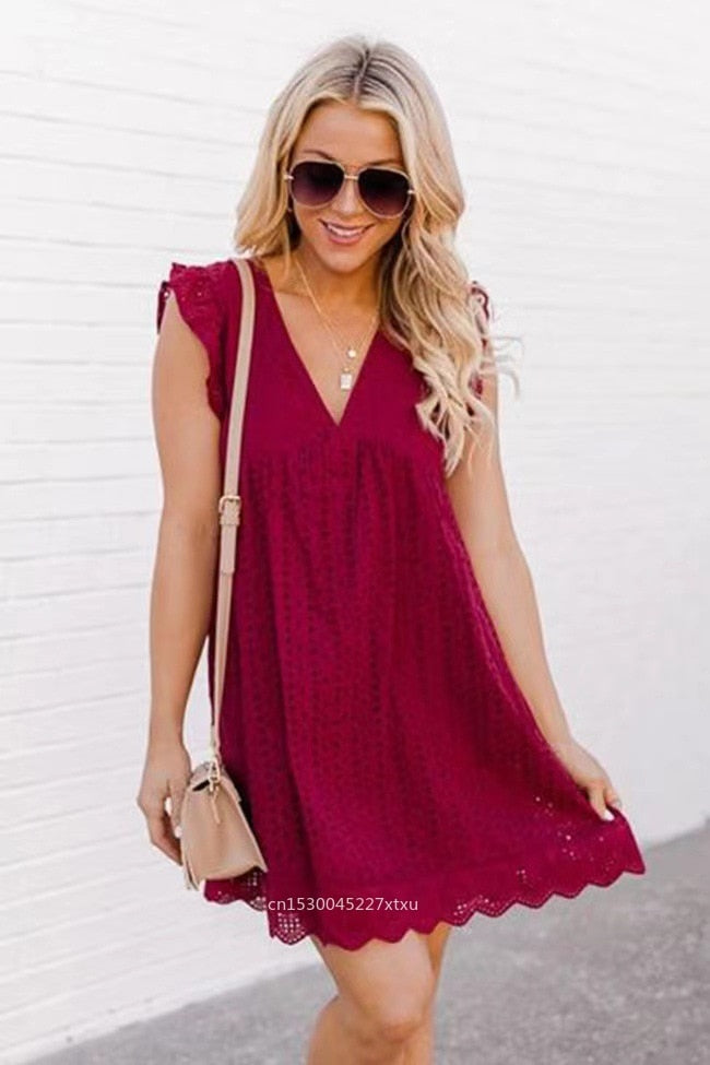 Trendy summer mini dress with ruffle sleeves – Elina