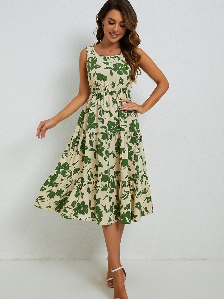 Sommerligt midi-kjole med blomsterprint – Fenna