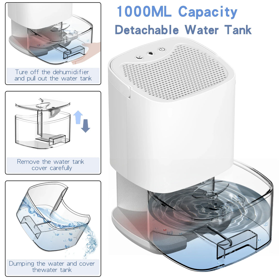 1000ml Portable 2-in-1 Dehumidifier with Air Filter and Night Light – Aveline