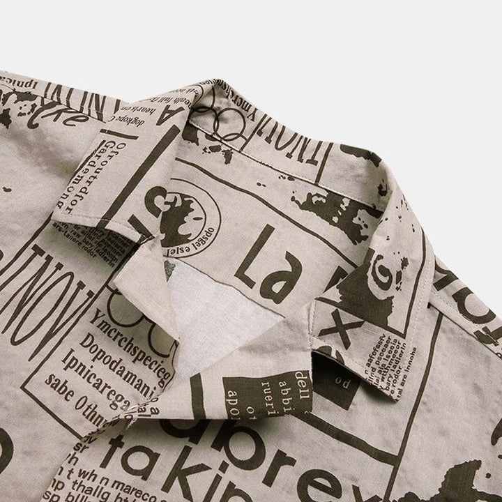 Shirt with Newspaper Print and Button Placket - Milo