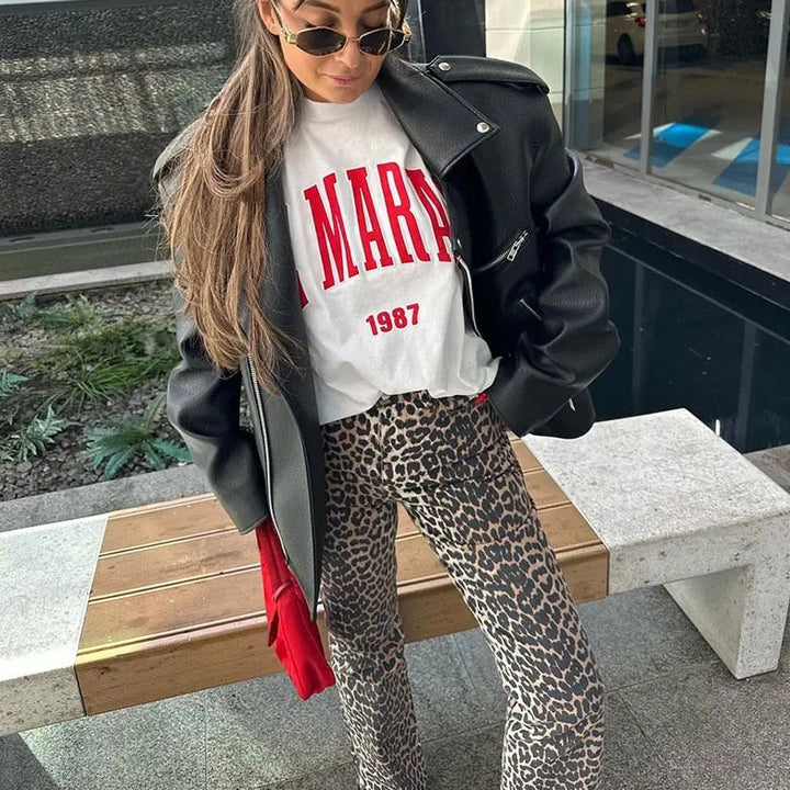 Retro-jeans med leopardprint - Clara