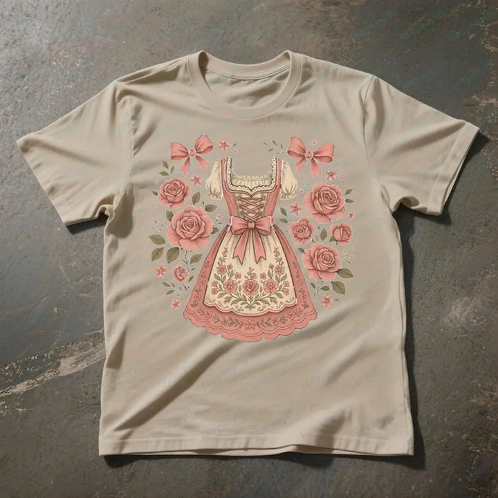 Dame-T-shirt med dirndl-print – RosaBlüte Oktoberfest 2026