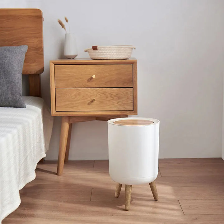 Wood High-Base Trash Can with Press Lid – EcoBin