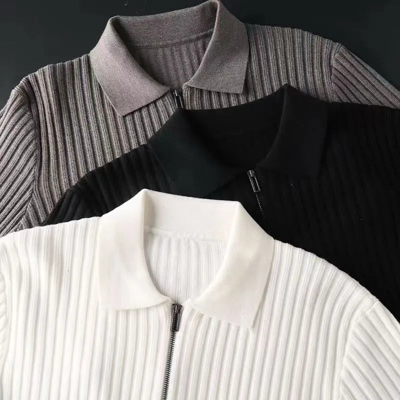 Men's Merino Polo Sweater with Zipper - Ethan