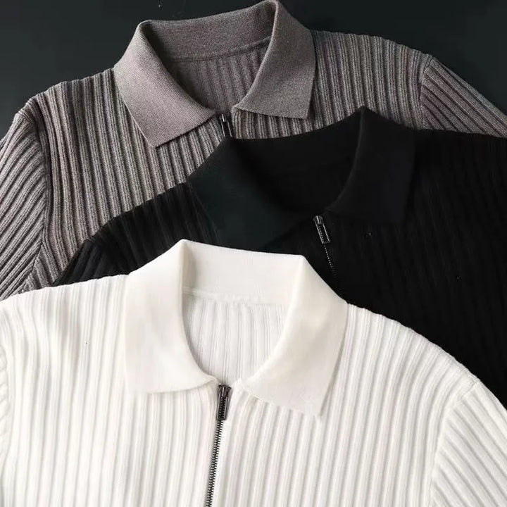 Men's Merino Polo Sweater with Zipper - Ethan