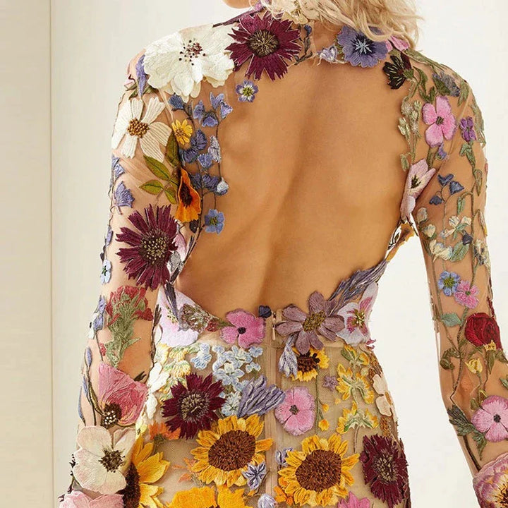 Blomster cocktailkjole med blonder – Aurelia