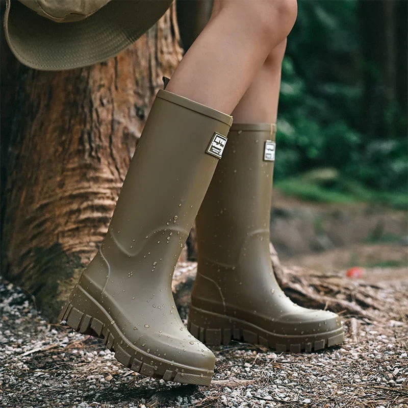 Damen Chelsea-Regenstiefeletten wasserdicht mit Blockabsatz & Profilsohle – Saphira
