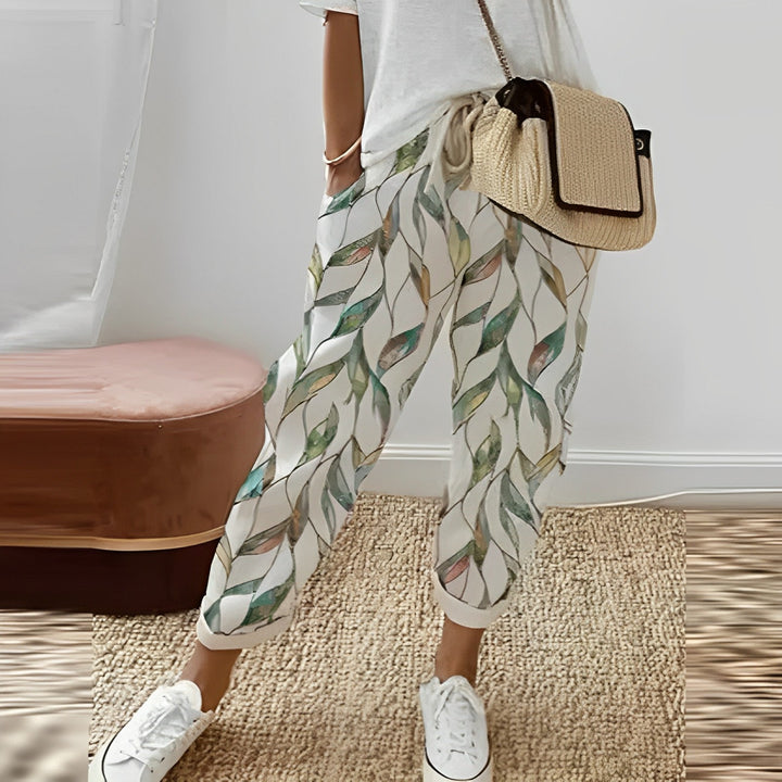 Boho damebukse med bladmønster – Selina