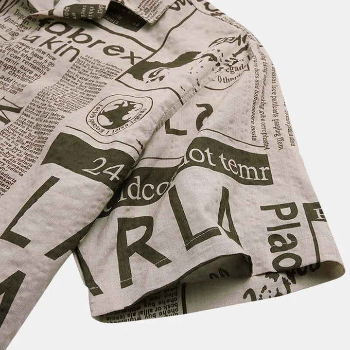 Shirt with Newspaper Print and Button Placket - Milo
