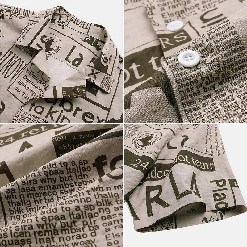 Shirt with Newspaper Print and Button Placket - Milo