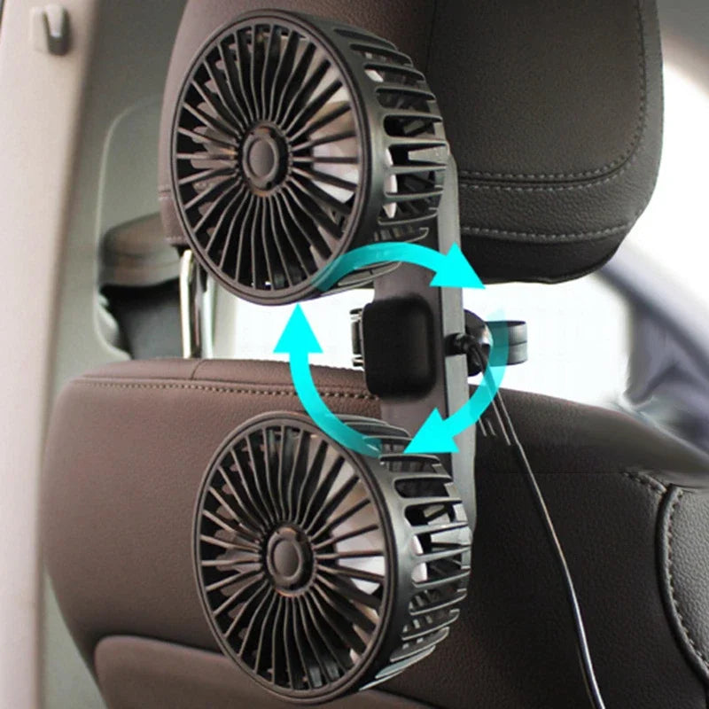 Portable USB Dual-Head Car Fan 360° Rotatable with 3 Speeds – CoolBreeze