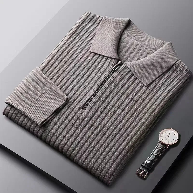 Men's Merino Polo Sweater with Zipper - Ethan