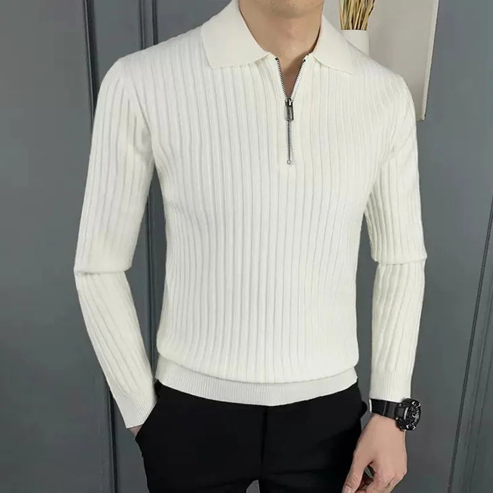 Men's Merino Polo Sweater with Zipper - Ethan