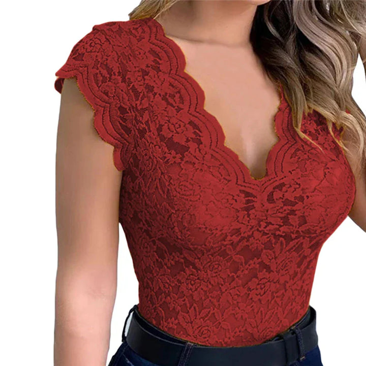 Stilfuld dame sommertop i blonder med blomsterprint - SpitzenLicht