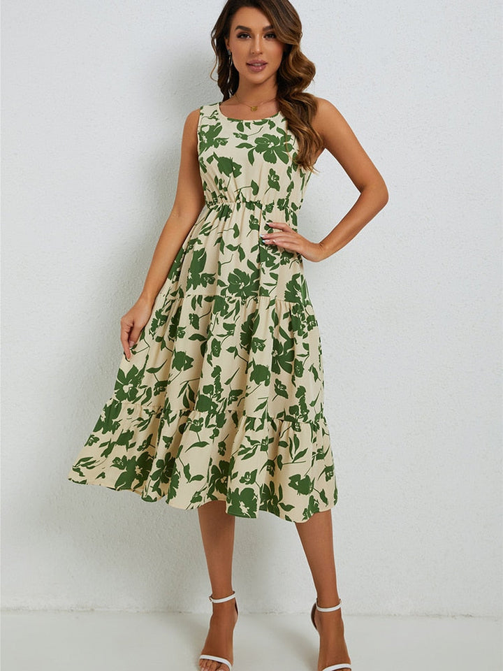 Sommerligt midi-kjole med blomsterprint – Fenna