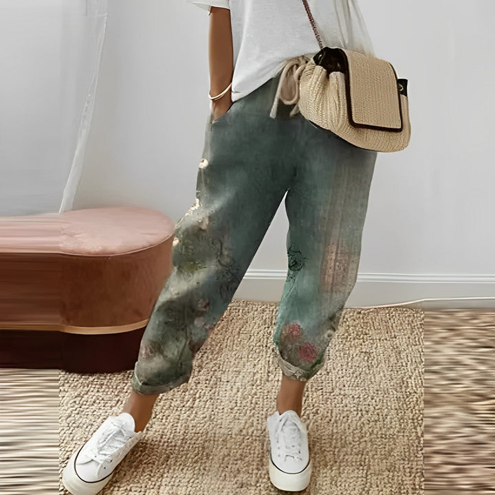 Boho damebukse med bladmønster – Selina