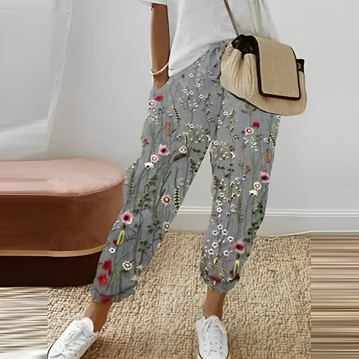 Boho damebukse med bladmønster – Selina