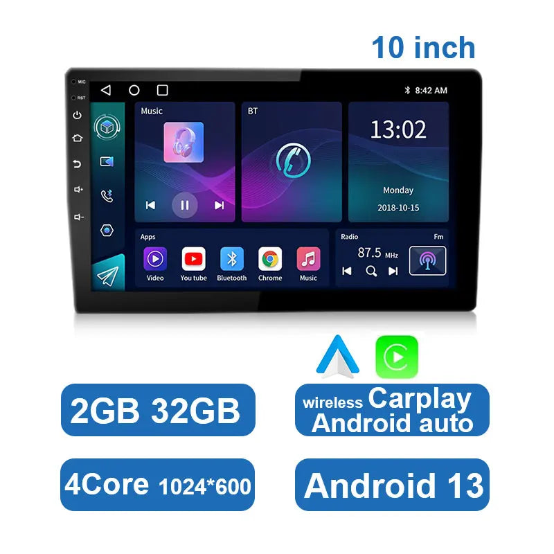 Universal Android Car Radio with Touchscreen, GPS, and Wireless CarPlay