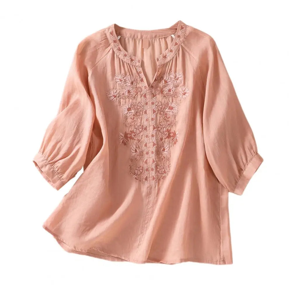 Broderet dame sommerbluse i bomuld – Ysolde
