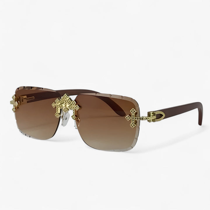 Randlose Steampunk-Sonnenbrille mit Metallakzenten – Nirex