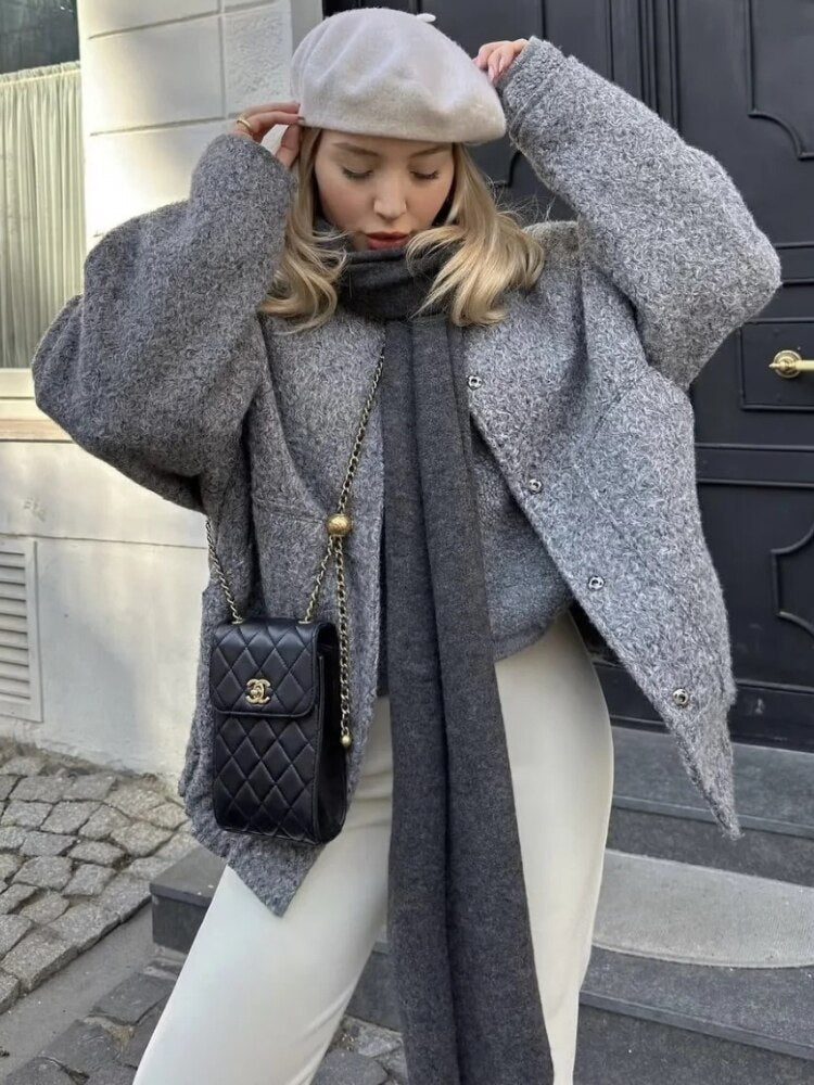 Oversized wool coat with round neckline and buttons - Selena