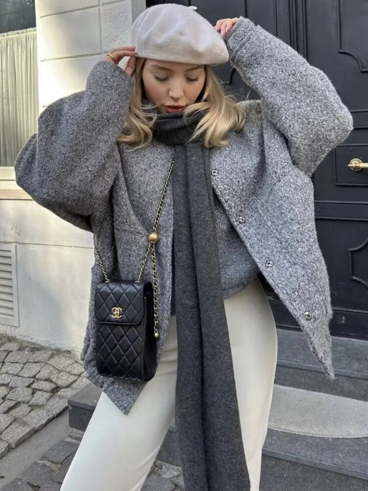 Oversized wool coat with round neckline and buttons - Selena