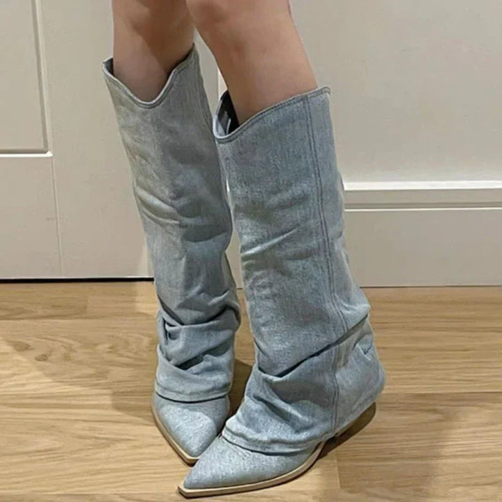 Knæhøje denimstøvler - Stella