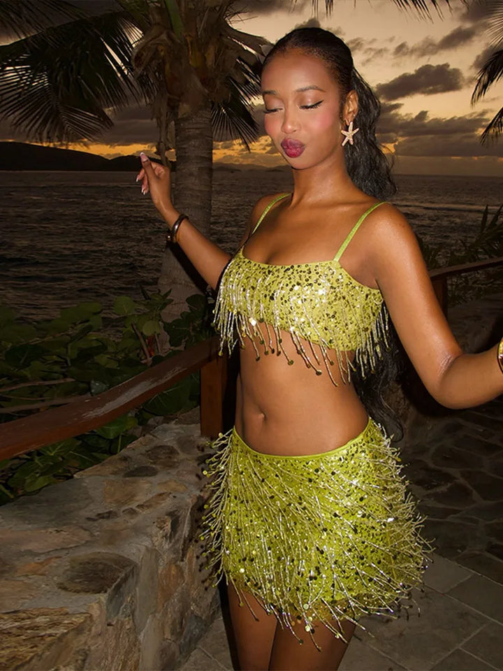 Conjunto de bikini con borlas y lentejuelas – Riviera