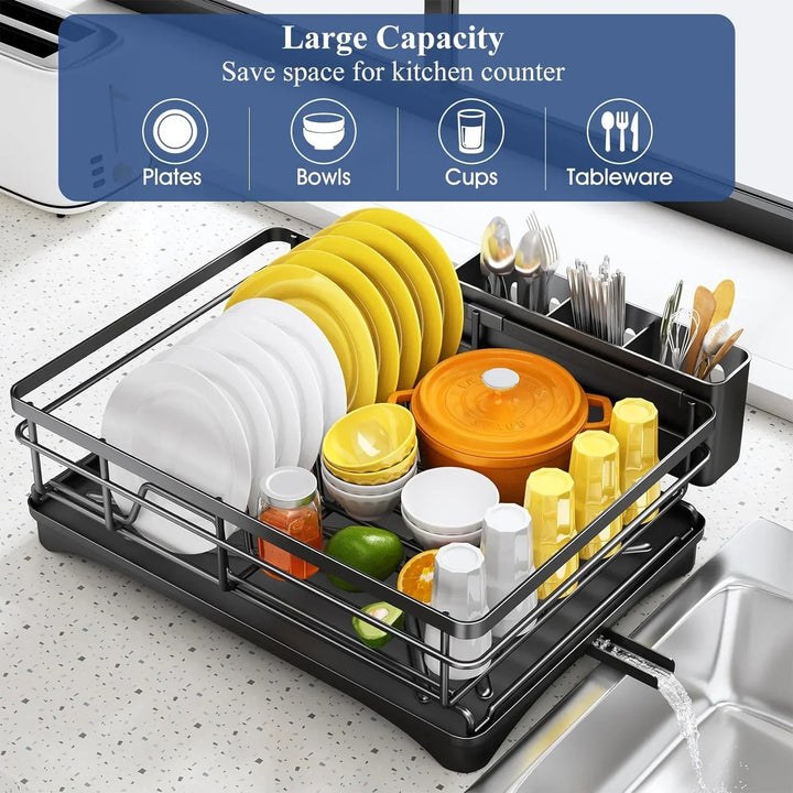 Dish Draining Rack with Drip Tray and Large Cutlery Holder – Nova