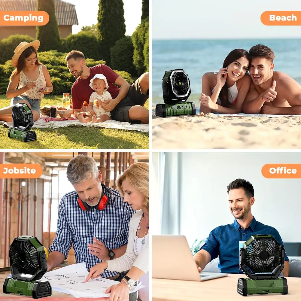 Campingventilator med 20.000mAh batteri, LED-lys og fjernbetjening – AirMate