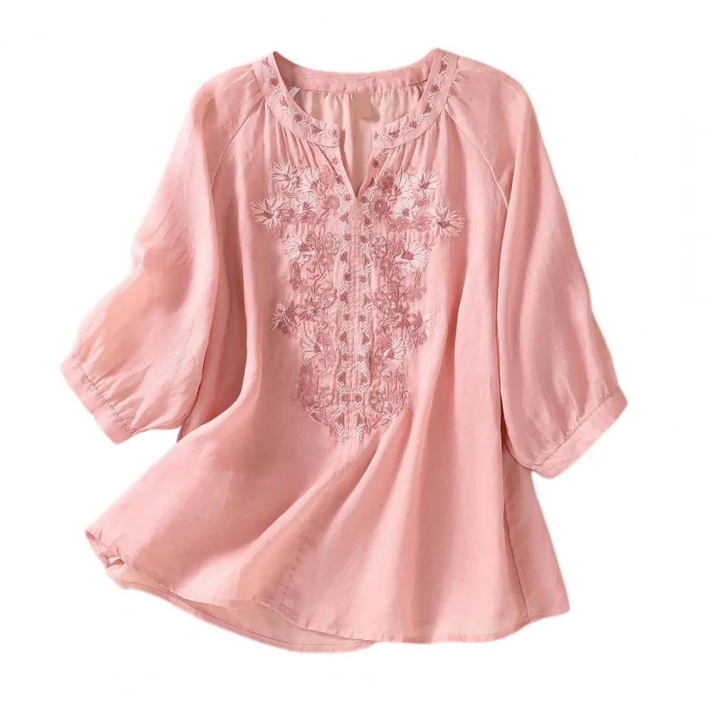 Broderet dame sommerbluse i bomuld – Ysolde