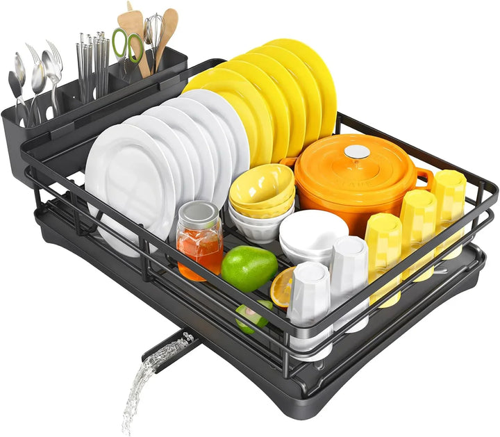 Dish Draining Rack with Drip Tray and Large Cutlery Holder – Nova