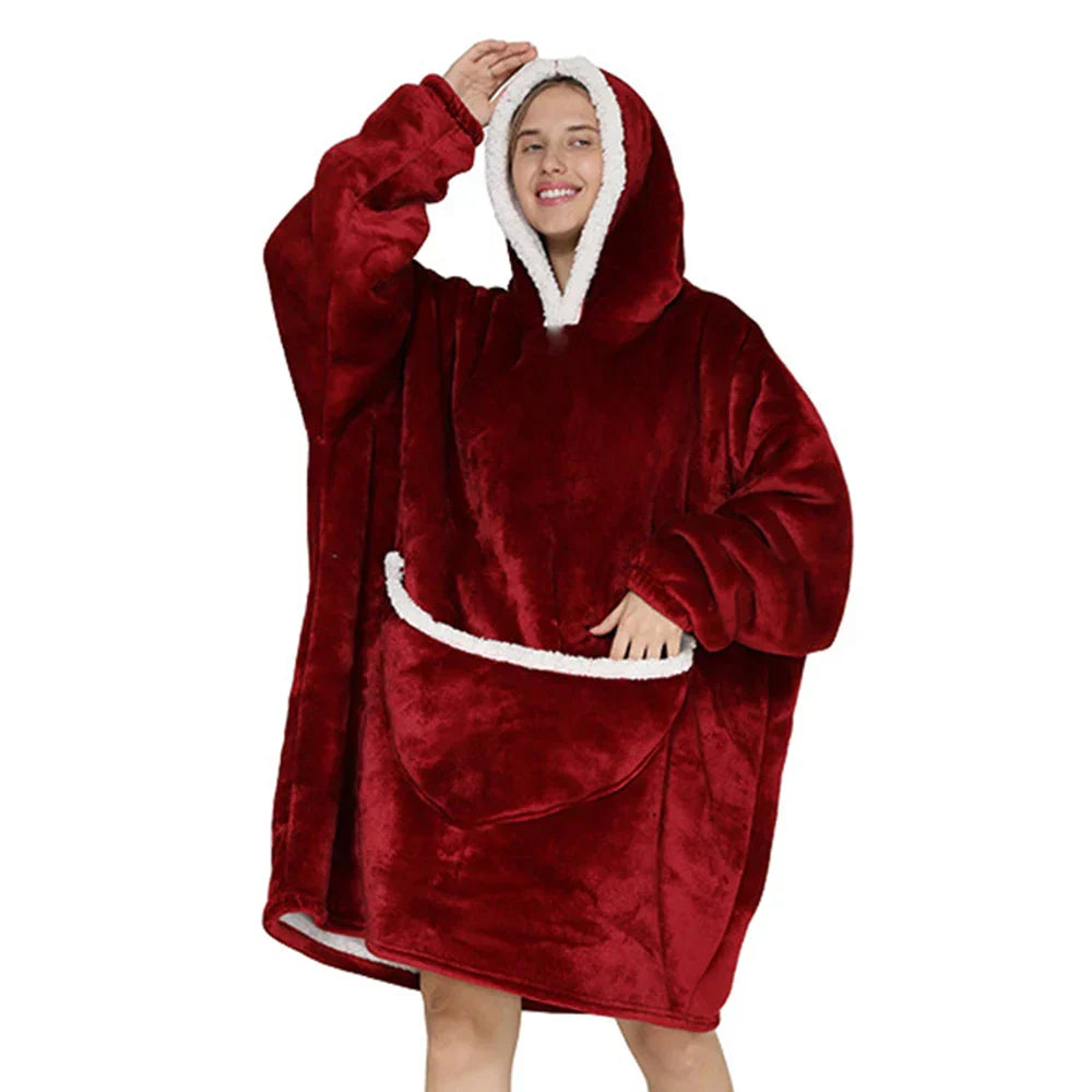 Oversized fleece blanket with hood & pockets – SnugJoy