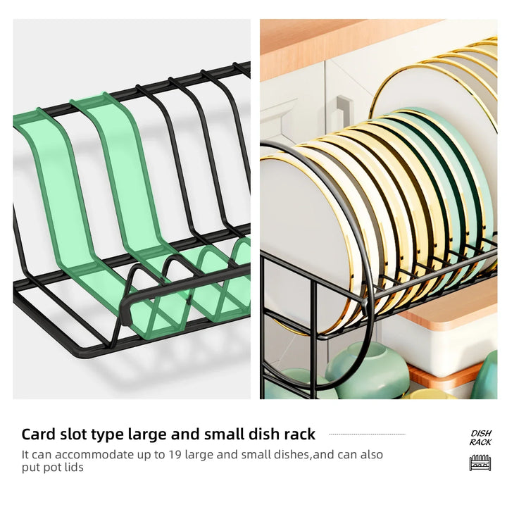 Escurridor de platos de 2 niveles con bandeja de goteo y soporte para cubiertos – Aria
