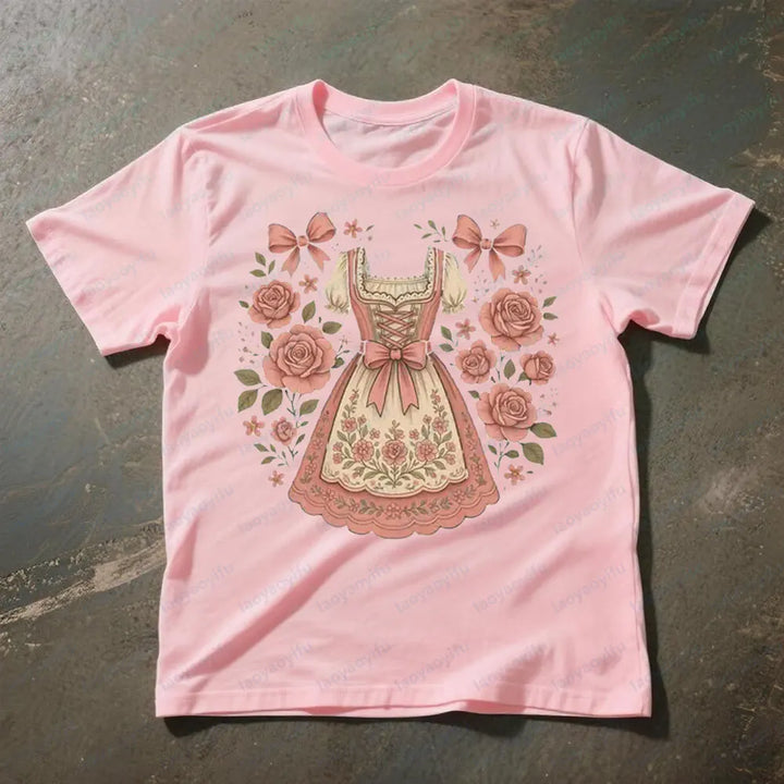 Dame-T-shirt med dirndl-print – RosaBlüte Oktoberfest 2026